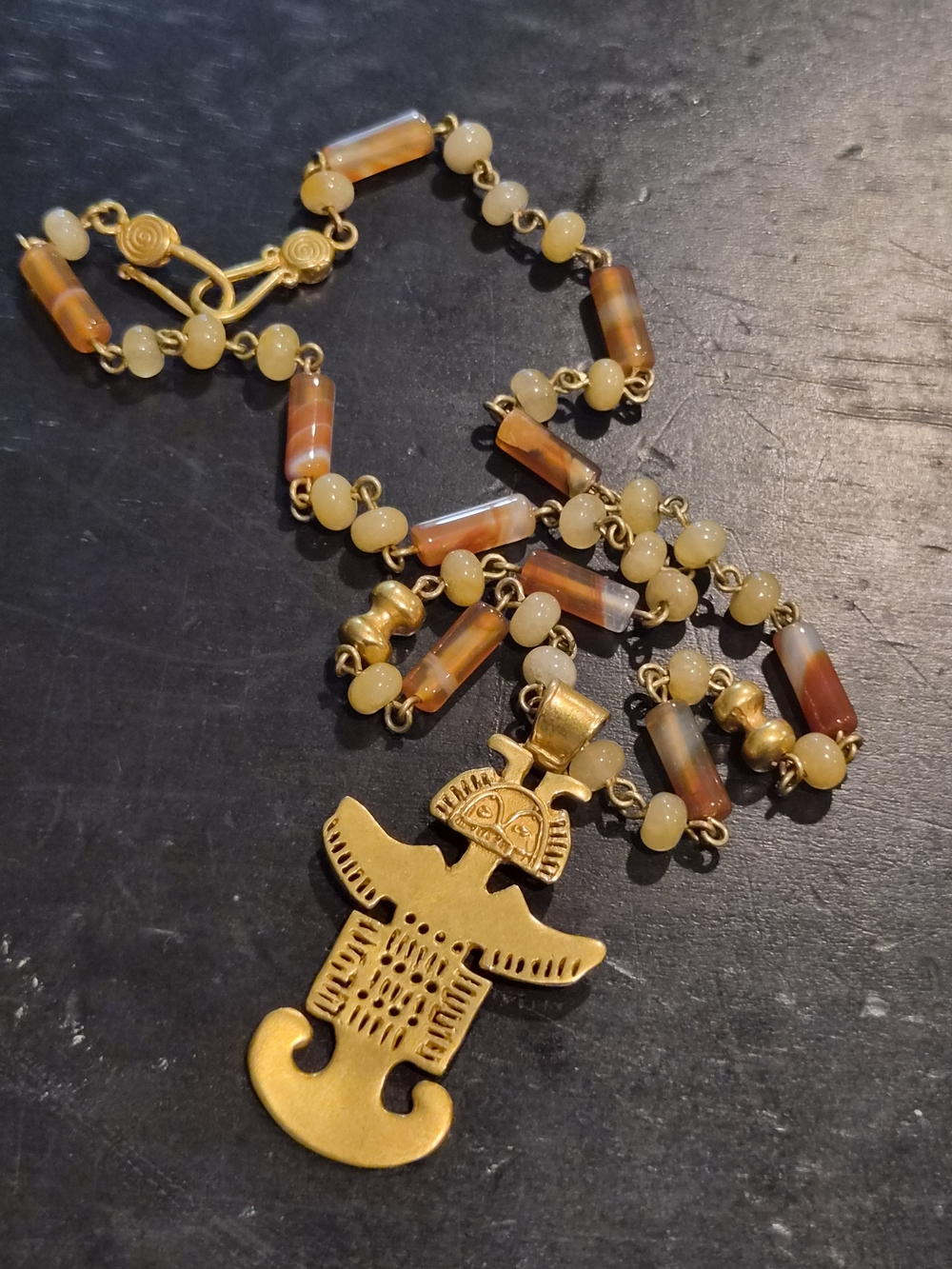 Pre-columbian Talisman necklace gold tone